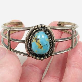 Vtg Old Native American Sterling Turquoise Cuff Bracelet 24.  5 Grams
