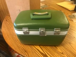 Vintage Olive Green Train Travel Makeup Case Luggage