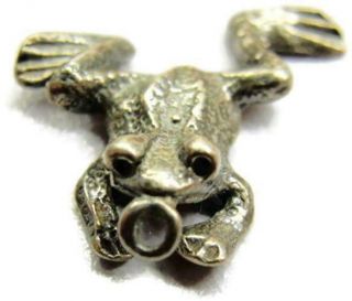 Vintage Sterling Silver Charm Jumping Frog Toad Solid 925 Pendant Heavy Patina