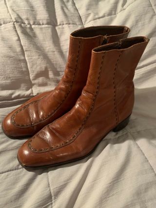 Vintage Florsheim Brown Leather Ankle Zip Boots Mens Size 9 C