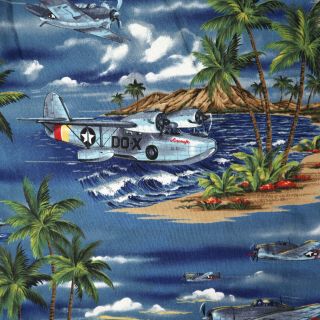 Rjc Vintage Aloha Shirt Men Xl World War Ii War Planes Bombers Fighters Hawaiian