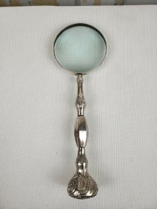 Vintage Silver Plate Magnifying Glass Large 12 - 1/4 " Handheld Magnifier Antique