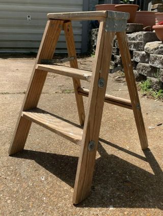 Vintage Wooden 2 Step Foldable Ladder Paint Spatter Shabby Ladder Plant Stand