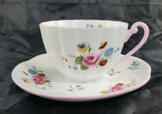 Vintage Shelley Dainty Tea Cup & Saucer Set Rose & Red Daisy 13425 Pink Trim