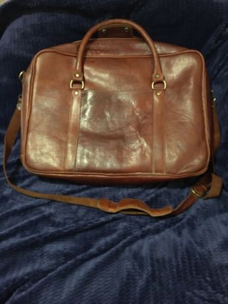 Vintage Whiskey Brown Leather Satchel Messenger Laptop Bag Large 19 X 14