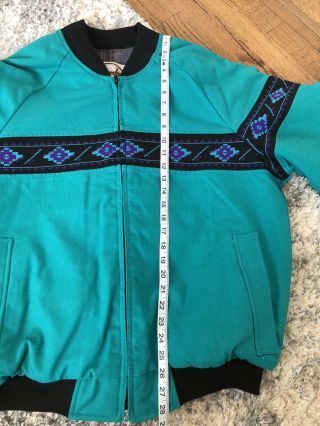 Vtg Comfy Blanket Lined Made in USA Aztec Tribal Pattern Jacket M Teal 25”x28” 3
