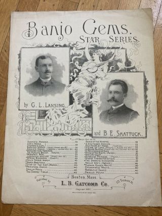 1897 Banjo Gems G L Lansing L B Gatcomb Vintage Sheet Music " The Purling Brook "