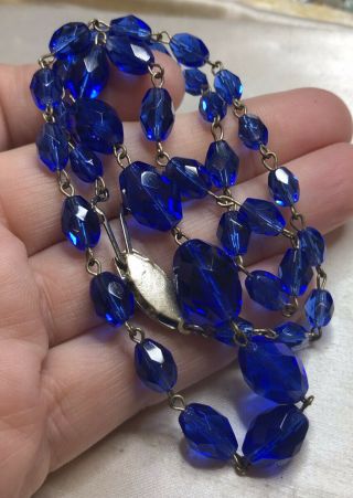 Vintage Jewellery Art Deco Bristol Blue Graduated Glass Bead Necklace