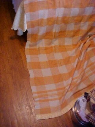 Orange And White Plaid Wool Blanket,  Vintage