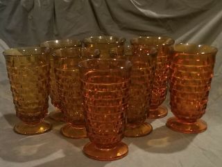 8 Vintage Amber Indiana Whitehall Colony Footed Ice Tea Water Glasses 6 "