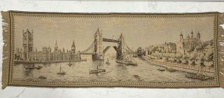Vintage Woven Tapestry,  Scene Of London " Tower Bridge " / " Big Ben " 53 " X 19 1/8 "
