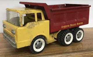 Vintage Structo Deluxe Dumper Toy Dump Truck Yellow Red Pressed Steel