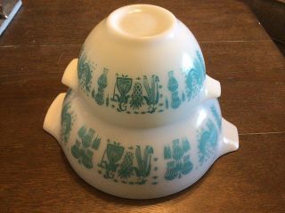 Vtg Pyrex 2.  5q & 1.  5p Amish Butterprint Cinderella Nesting 441 - 443 Mixing Bowls