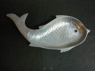 Vintage Arthur Court Fish Bowl Carnelian Eye Aluminum Dish Tiki Bar Sushi Retro
