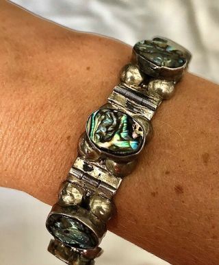 Vintage Hecho En Mexico Iguala 925 Sterling Silver Abalone Shell Bracelet