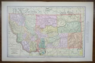 Vintage 1902 Montana Map 22 " X14 " Old Antique Fort Benton Great Falls Mt