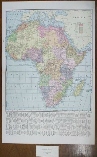 Vintage 1900 Africa Map 14 " X22 " Old Antique Kenya Senegal Zambia