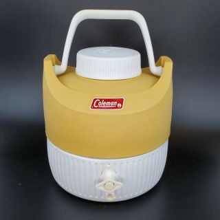 Vintage Coleman 1 Gallon Yellow And White Water Cooler Jug And Cup - Camping