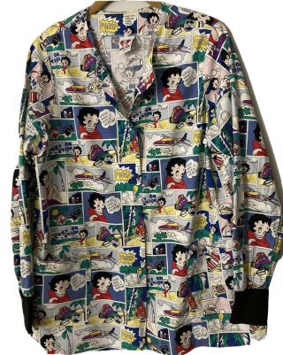 Rare Vtg Betty Boop Uniform Jacket Nurses Smock Vintage 90s Comic Print Sz Large