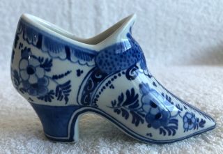Vintage 1984 Date Code Dd Royal Delft Hand Painted Blue White Shoe