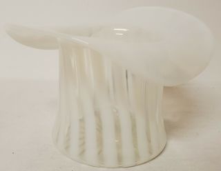 Vintage Fenton 4 " White Opalescent Rib Optic Hand Blown Art Glass Hat Vase