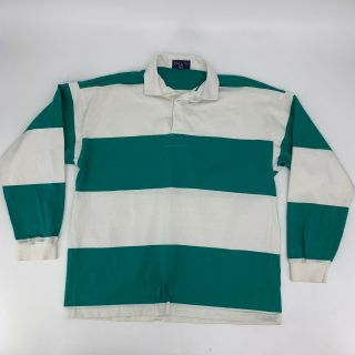 Vintage Gant Rugby Polo Shirt Men Size L Green/White Long Sleeve Cotton Made USA 2