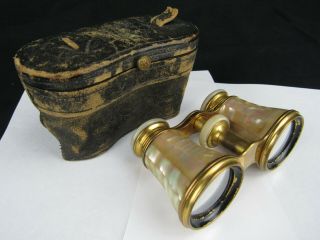 Vintage Lemaire Paris Mother Of Pearl Opera Glasses Binoculars Leather Case Bee