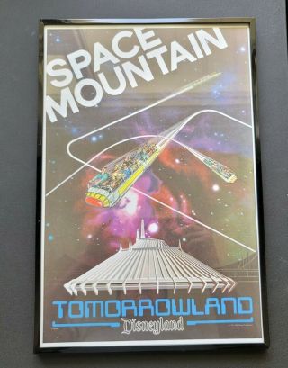 Vtg Disney Space Mountain Tomorrowland Print Poster 1977 Framed