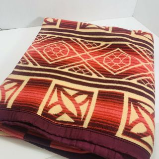 Vintage Camp Blanket Southwest Aztec Design Burgundy Pink Red 66x72 Cutter