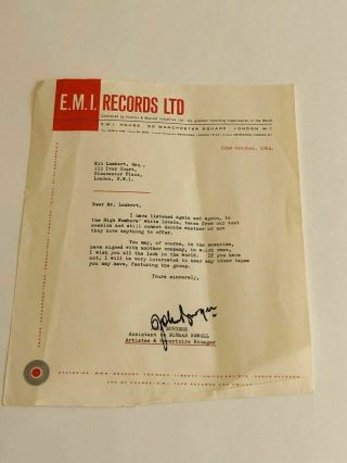 Rare Vintage Letter 1964 A&r E.  M.  I Record London Signed John Burgess D - 114