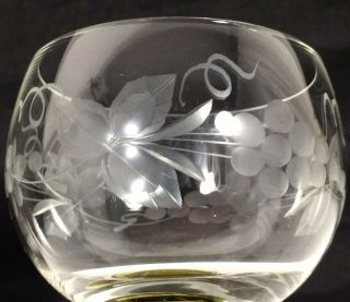 3 Vtg German Roemer Rhine Wine Glasses Etch Grape Green Bubble Stem Goblets Set