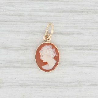 Vintage Carved Shell Cameo Pendant 14k Yellow Gold Small Drop Charm