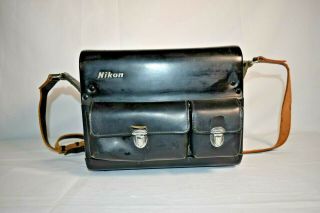 Vintage Nikon Made In Japan Hard Leather Black Camera Case Bag Fb - 5