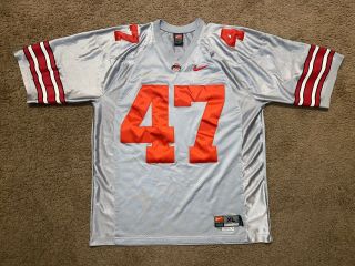 Vintage Nike Ohio State Buckeyes Gray Stitched Football Jersey 47 Aj Hawk Sz Xl