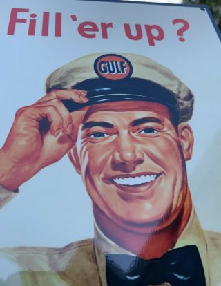 Vintage Style Gulf Fill Her Up No Nox Gasoline Steel Metal Top Quality Sign 2