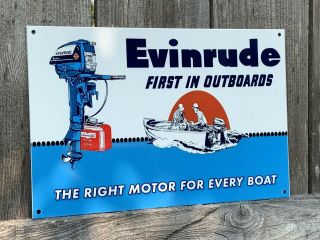 12in Evinrude Outbords Marine Products Oil Gas Vintage Style Heavy Steel Sign