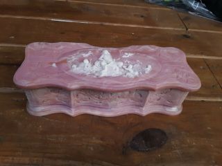 Vintage Incolay Pink Stone Jewelry Trinket Box
