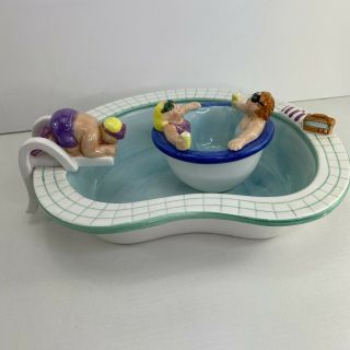 Vtg 1995 Lotus Hot & Tub Swimming Pool Novelty Chip And Dip Serving Set Chipped