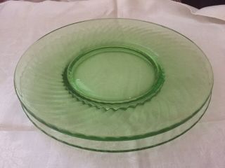 Set Of 10 Vintage Green Swirl Depression Glass 8” Salad Plates