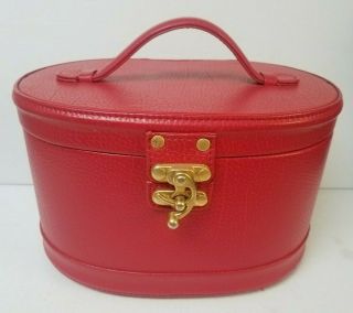 Vintage Red Bentony Makeup Cosmetics Travel Bag Case Faux Leather