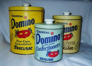 Vintage Crystal Domino Pure Cane Sugar Set Of Three Canister Tins