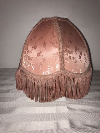 Vintage Victorian Fringe Lamp Shade Pink Mauve 6 Panel Brocade Small