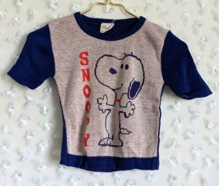Vintage 1950s 60s Peanuts Snoopy Knit Sweater Top Good Sports May Knit Kids 3 - 4