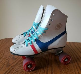 Vintage Official Roller Derby Fireball White Leather Roller Skates Womens Size 4