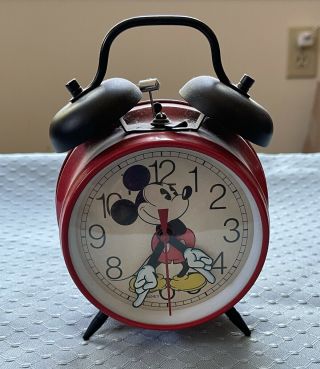 Vintage Disney - Mickey Mouse - Moving Hands - Ringing Twin Bell Alarm Clock