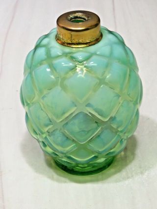 Vtg Fenton For Devilbiss Blue Green Opalescent Glass Perfume Bottle Quilted
