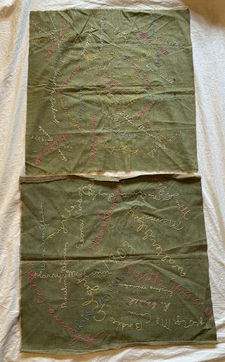 Vintage 1903 & 1904 Hand Embroider Names On Fabric Squares