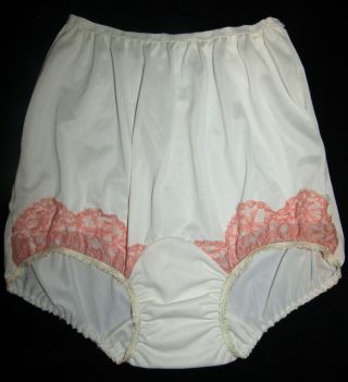 Custom Nylon Ivory Pink Lace Mushroom Gusset Granny Panty Sz 8 Lg Pillowtab