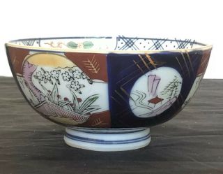 Vtg Gold Imari Japan Hand Painted Large 6” Porcelain Paneled Bowl W/ Gold Trim