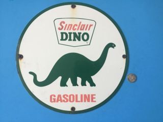 Vintage Sinclair Dino Gasoline Motor Oil Gas Pump Sign Porcelain Steel 11 - 3/4” A